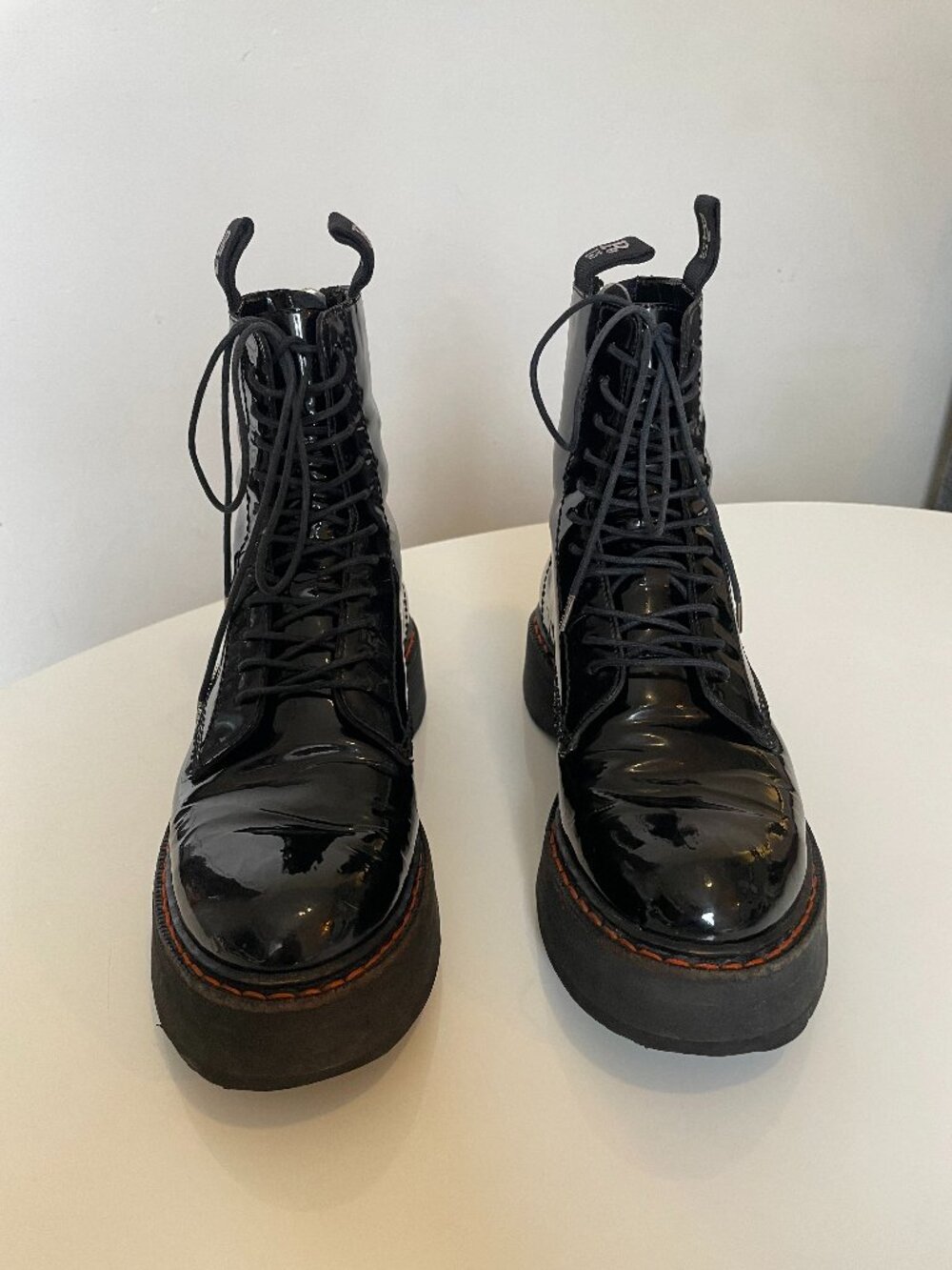 R13 Patent Black Double Stack Boots - Size 38